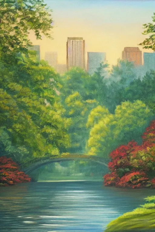 Image similar to bob ross painting of new york central park