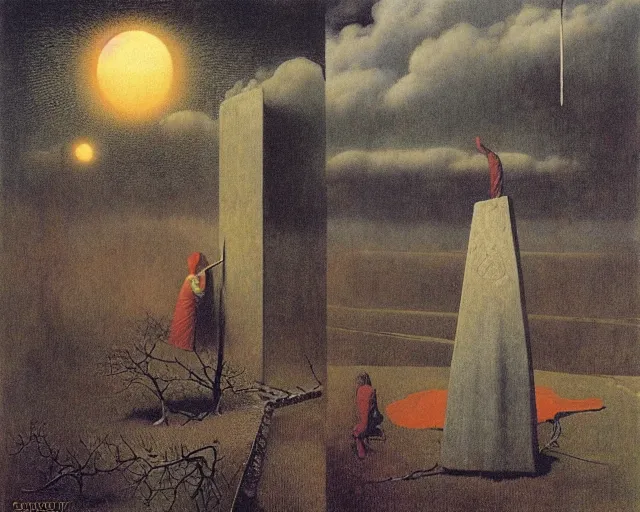 Prompt: change by beksinski, carrington, bosch, dali, barlowe, magritte