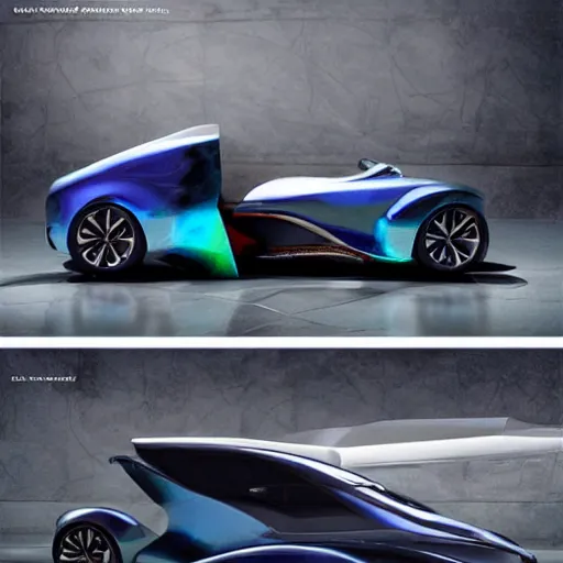 Image similar to concept car with wings and iridescent paint, octane, grandure, highly detailed, reflective marble floor