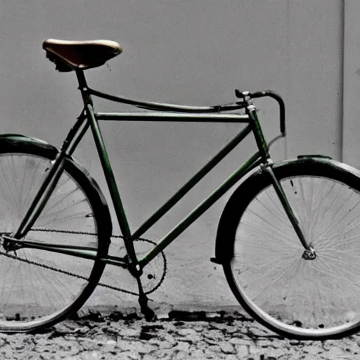 Image similar to vintage bicycle made of nothing but spaghetti, colourized, high quality, photo