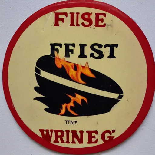 Prompt: vintage 1 9 6 0 s fire warning label