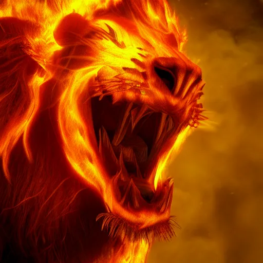 Prompt: fire lion, flaming, detail, unreal engine