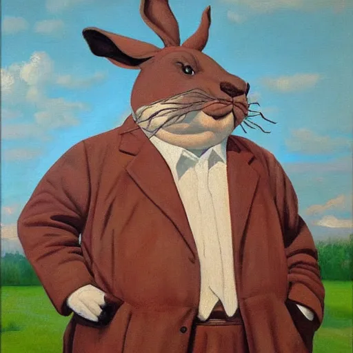 Prompt: Socialist realist painting of Big Chungus by Isaak Izrailevich, Highly detailed, Full body portrait, Masterpiece