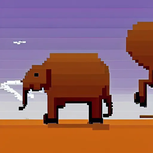 Image similar to pixel art of elephants walking in the sahara desert