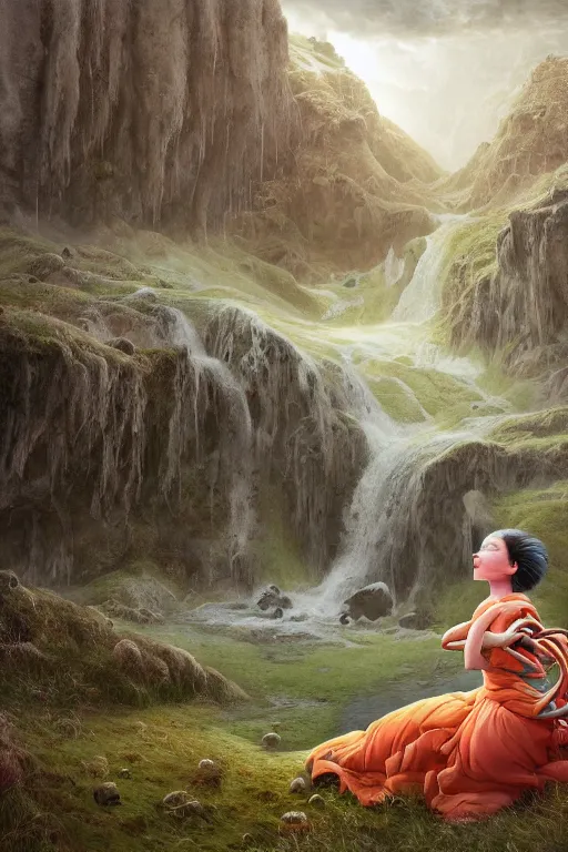 Image similar to beautiful bjork portrait in iceland by hubert robert and lee madgwick and roger dean and jacek yerka, dan mumford and alex grey style, soft lighting, 4 k hd wallpaper illustration concept joy atmospheric lighting