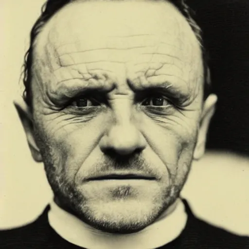 Prompt: headshot edwardian photograph of anthony hopkins, heath ledger, bryan cranston, 1 9 2 0 s, british gang member, intimidating, tough, realistic face, 1 9 0 0 s photography, 1 9 0 0 s, grainy, slightly blurry, victorian