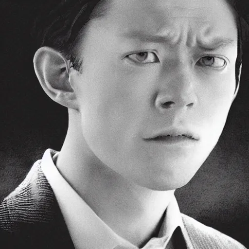 Prompt: a movie still portrait of urasawa naoki monster, which tom holland make role as johan liebert