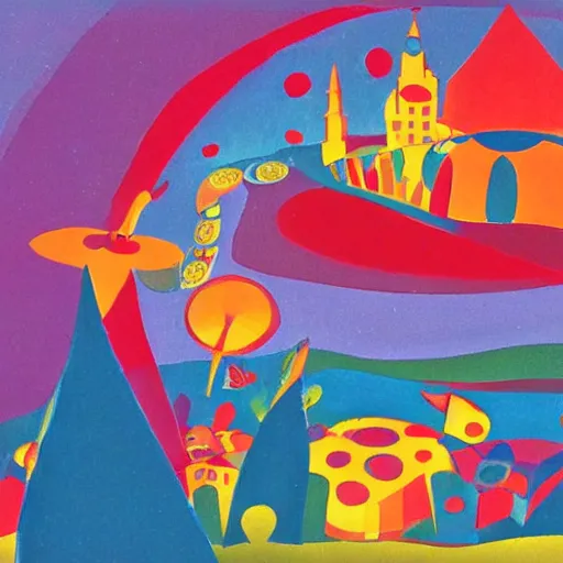 Image similar to its a small world concept art, mary blair