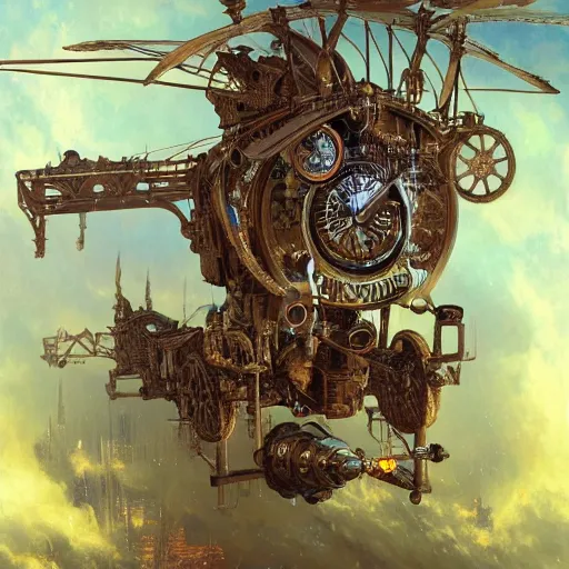 Image similar to a highly detailed digital image of a steampunk flying machine, concept art, artstation, cgsociety, very detailed, intricate, detailed illustration, by greg rutkowski and alphonse mucha, Paul Lehr and Beeple, iridescent accents, ray tracing, product lighting, sharp, smooth, masterpiece, cinema 4D