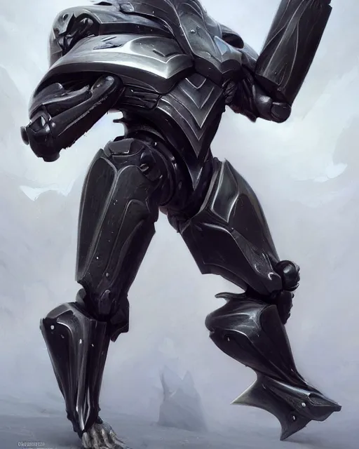 Image similar to muscular male smooth sleek black pearlescent wraithbone powerarmor, by greg rutkowski and mark brookes and jim burns and tom bagshaw and magali villeneuve, trending on artstation