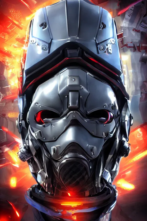 Image similar to cyber cyborg ninja mask helmet metal gear solid artic suit swat commando, global illumination ray tracing hdr fanart arstation by sung choi and eric pfeiffer and gabriel garza and casper konefal, a spectacular view cinematic rays of sunlight comic book illustration, by john kirby