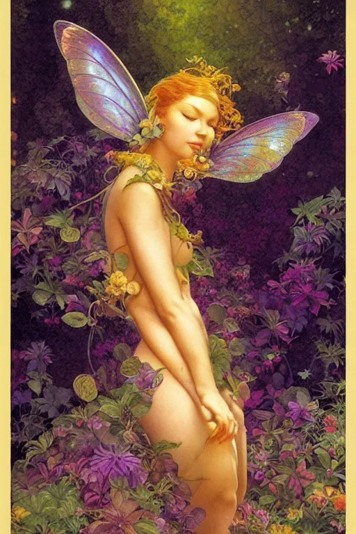 Image similar to a beautiful faerie, golden ratio, detailed, rainbowshift, by jean - baptiste monge, maxfield parrish, artgerm
