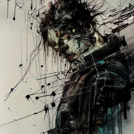 Image similar to screaming cyberpunk, wires, machines by emil melmoth zdzislaw belsinki craig mullins yoji shinkawa realistic render ominous detailed photo atmospheric by jeremy mann francis bacon and agnes cecile ink drips paint smears digital glitches glitchart