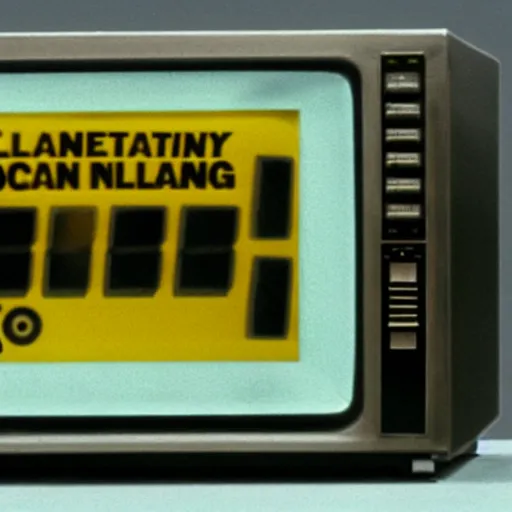 Image similar to emergency nuclear bomb warning broadcast on a crt tv, 8 0 mm