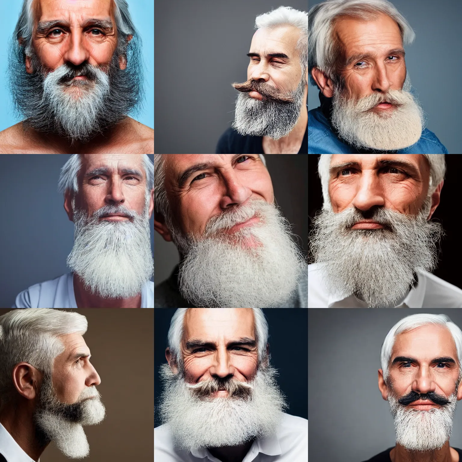 Prompt: man in his 5 0 s with chin - length white hair and a really long white chin beard