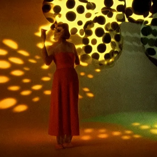 Image similar to film still from surreal arthouse film, avant garde, stylized colors, unusual lighting choices