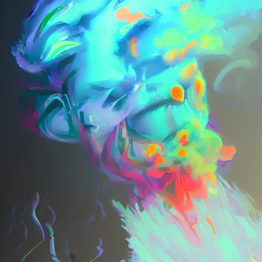 Image similar to Oppenheimer made of colorful smoke, hazy, atmospheric, inspiring digital art, award winning, artstation,