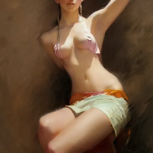 Image similar to a high fashion studio portrait of a cute anime girl, painting by gaston bussiere, craig mullins, j. c. leyendecker