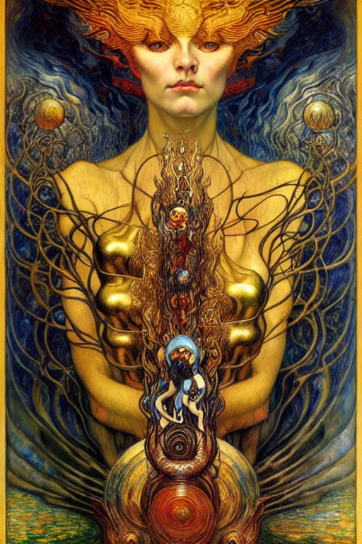 Image similar to Divine Chaos Engine by Karol Bak, Jean Delville, William Blake, Gustav Klimt, and Vincent Van Gogh, symbolist, visionary