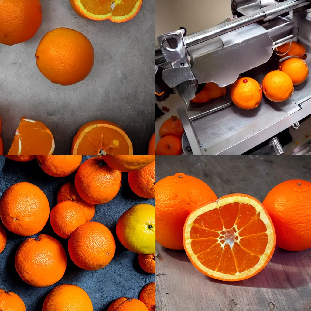 Prompt: intrincated mechanism to peel oranges