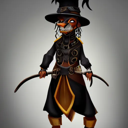 Image similar to anthropomorphic jackrayharengon with black skin, wearing stylized monk robes and a wide brimmed hat, digital art featured on artstation