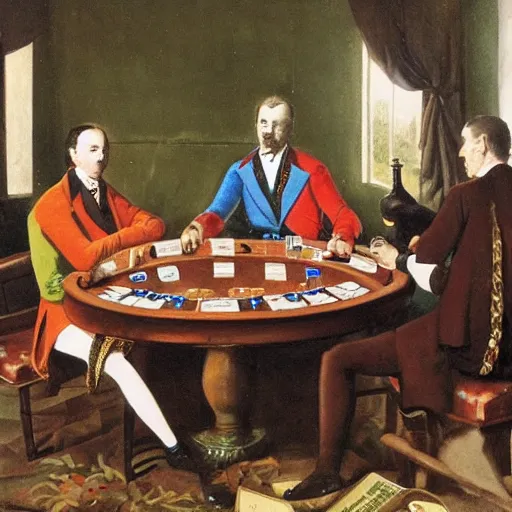 Prompt: stags playing poker, Cassius Marcellus Coolidge