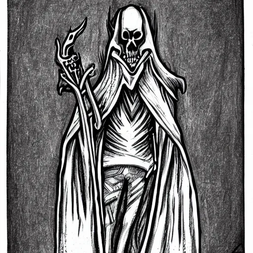 Prompt: A drawing of an evil floating lich.