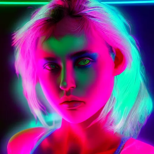 Prompt: a girl glowing with neon colors,high detail of the face, detailed, octane render,high detail, high modernization, high stylization, full body please