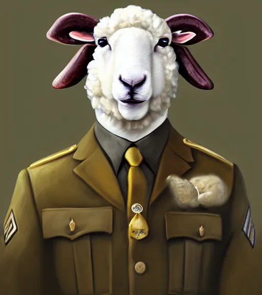 Prompt: george s patton as a sheep, digital oil painting, trending on furaffinity