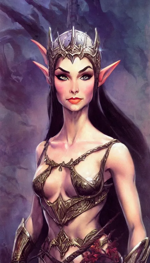 Image similar to elven queen character portrait by frank frazetta, fantasy, dungeons & dragons, sharp focus, beautiful, artstation contest winner, detailed