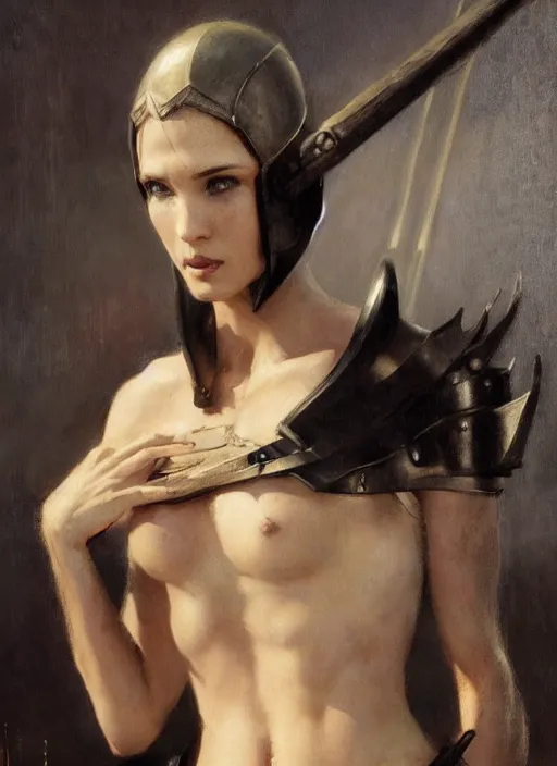 Image similar to beautiful short haired muscular woman wearing simple black medieval armour, detailed by gaston bussiere, bayard wu, greg rutkowski, giger, maxim verehin, greg rutkowski, masterpiece, sharp focus, cinematic lightning