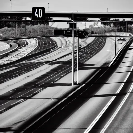 Image similar to photo, 5 0 mm, interstate traffic jam, scattered clouds, midday sun,