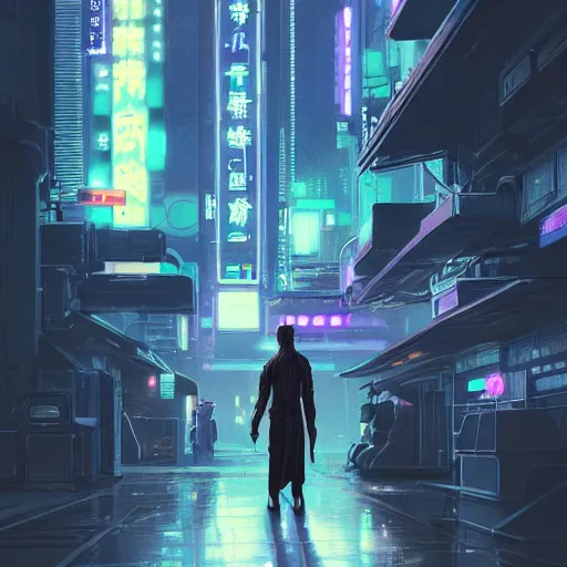 Prompt: Jedi in future japan at night, Neon Lights, High contrast concept art, fine details, studio ghibli, cinematic lighting, ghost-in-the-shell, cyberpunk,sci-fi, fantasy, intricate, elegant, highly detailed, digital painting, trending on artstation, concept art, smooth, sharp focus, illustration, by james gurney and greg rutkowski