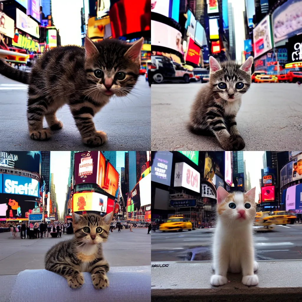 Image similar to baby cat in new york times square, award winning photo