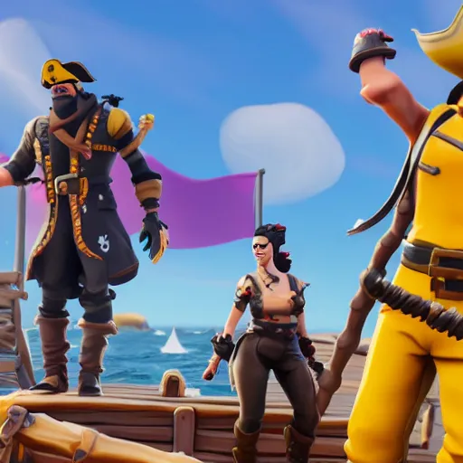 Prompt: a sunny day, few clouds and two pirate galleons competing in the middle of the sea, fortnite style