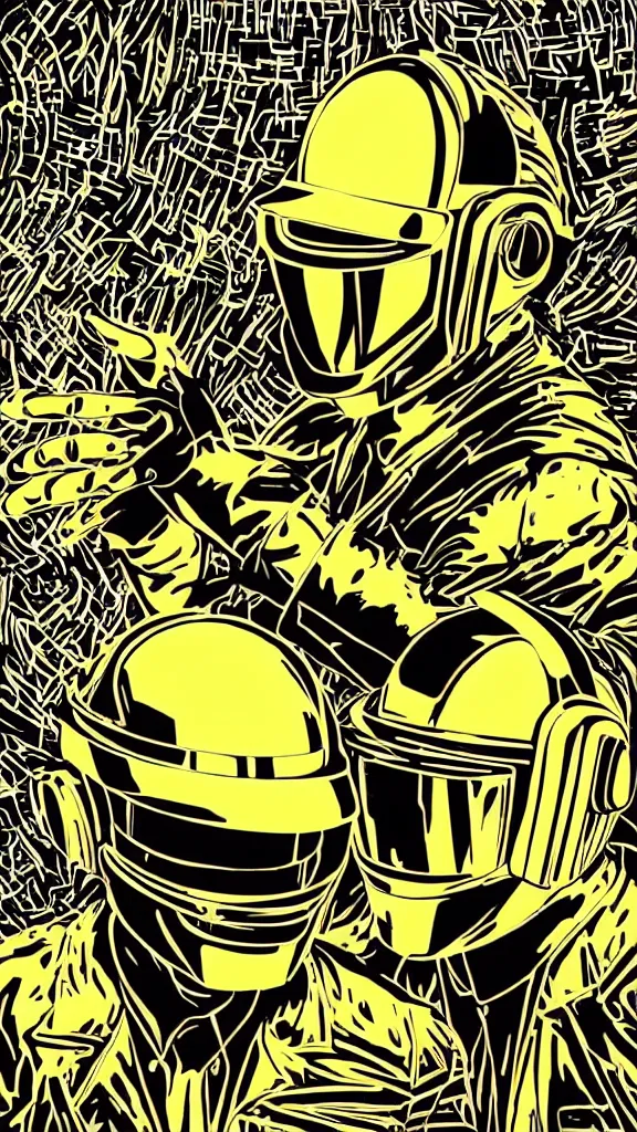 Image similar to Daft Punk logo by mcbess, full colour print, Techno concert advert, DAFT PUNK CONCERT 24 Aout 2022