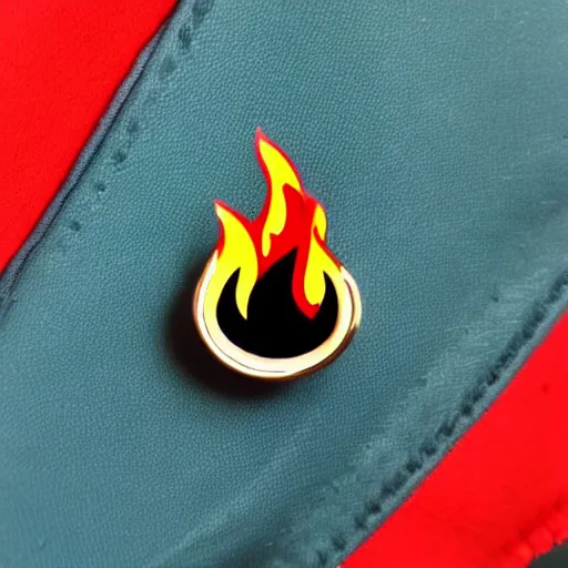 Image similar to a diamond enamel pin of a retro 1 9 8 0 s minimalistic flame fire warning label, smooth curves