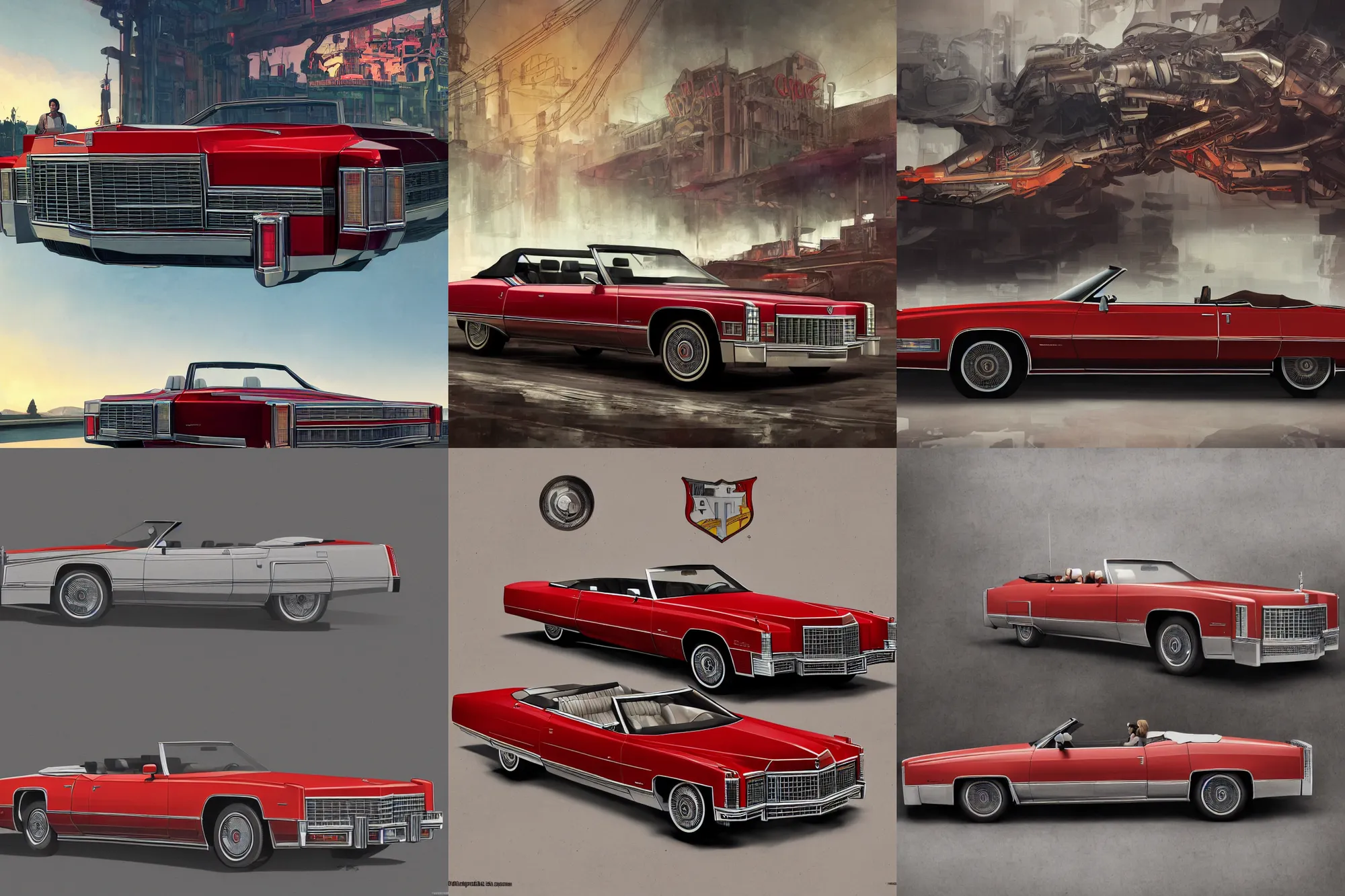 Prompt: imposing symmetrical picture, one single red 1975 cadillac eldorado convertible car as a grand theft auto 5 loading screen, symmetry, front view, intricate, studio, art by anthony macbain + greg rutkowski + alphonse mucha, concept art, 4k, sharp focus