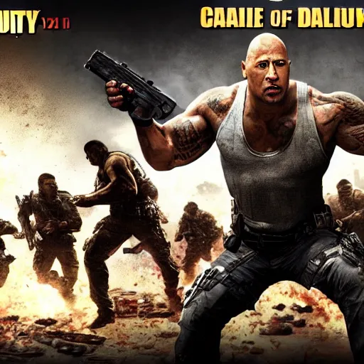 Prompt: dwayne the rock johnson, dwayne the rock johnson in the call of duty zombies map der reise, black ops 2 der reise, screenshot