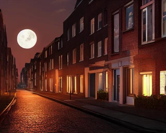 Prompt: view of a moonlit street in de rosse buurt, a window with a red light containing an nvidia gpu in a miniskirt, photorealistic atmospheric sensual lighting