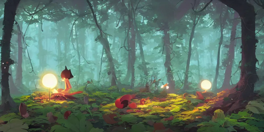 Image similar to magic mushrooms in the woods, moss, lianna, jungles, by cory loftis & akihiko yoshida & james gilleard & atey ghailan & makoto shinkai & goro fujita & studio ghibli, rim light, exquisite lighting, clear focus, magic atmosphere, very coherent, plain background, soft painting