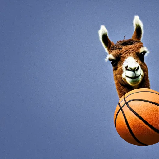 Image similar to a photo of a llama dunking a basketball, 4 k, photography, high resolution