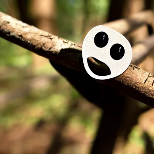 Image similar to paperclip with googly eyes, drinking coffee, in the woods, photography, depth of field, very symmetric, rule of thirds, 4 k resolution