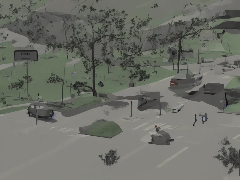 Image similar to Mulholland Drive by David Lynch as a PS1 first person video game, low poly