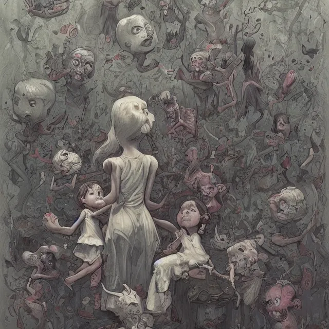 Prompt: a painting of the children of the grave by james jean, dark fantasy art, high detail, trending on artstation