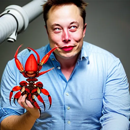 Prompt: Elon musk hold a crab on a rocket