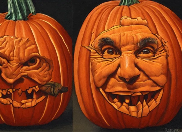 Image similar to a highly detailed pumpkin portrait of a dentist, james gurney, james jean