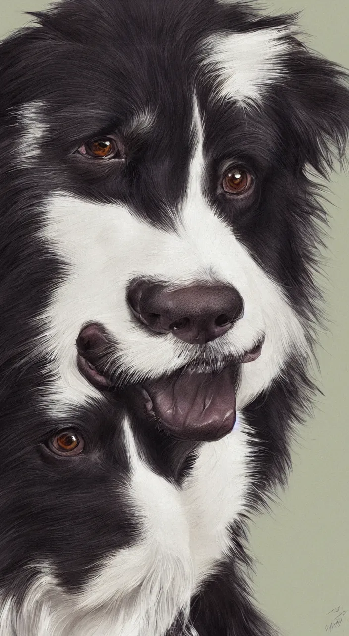 Image similar to portrait of a border collie, beautiful, highly detailed, artstation, illustration, concept art, digital painting