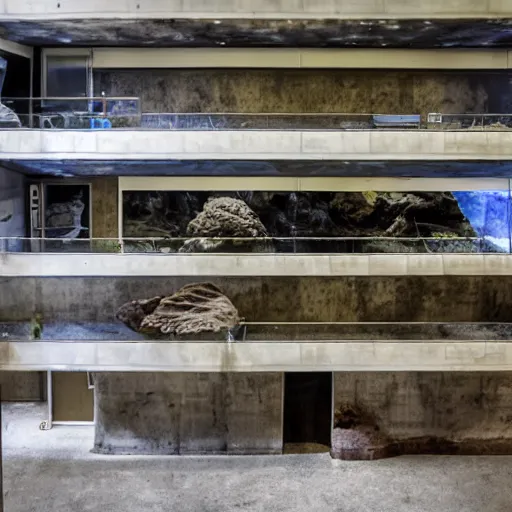 Image similar to aquarium, interior in the brutalist style