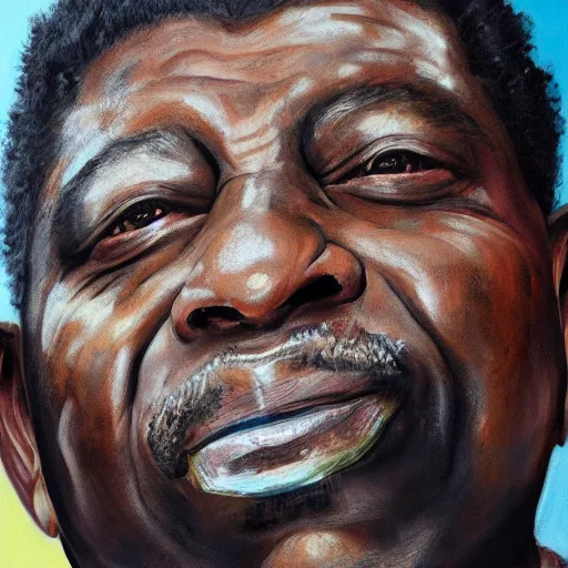 Prompt: portrait of bb king, joyful, highly detailed painting by stephen bliss, boxart, 8 k